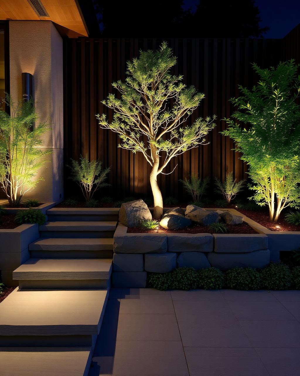 Architectural garden with stone steps